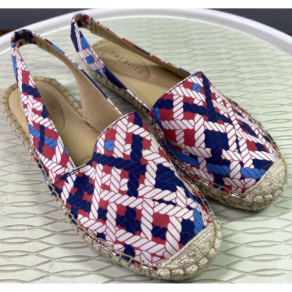 Talbots Women's Izzy Slingback Espadrille Flats Sandals Red/White&Blue Sz. 5.5
